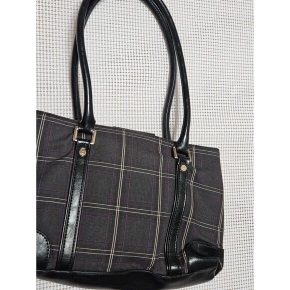 Liz Claiborne gray with red & cream plaid shoulder bag lots of storage - Picture 3 of 9